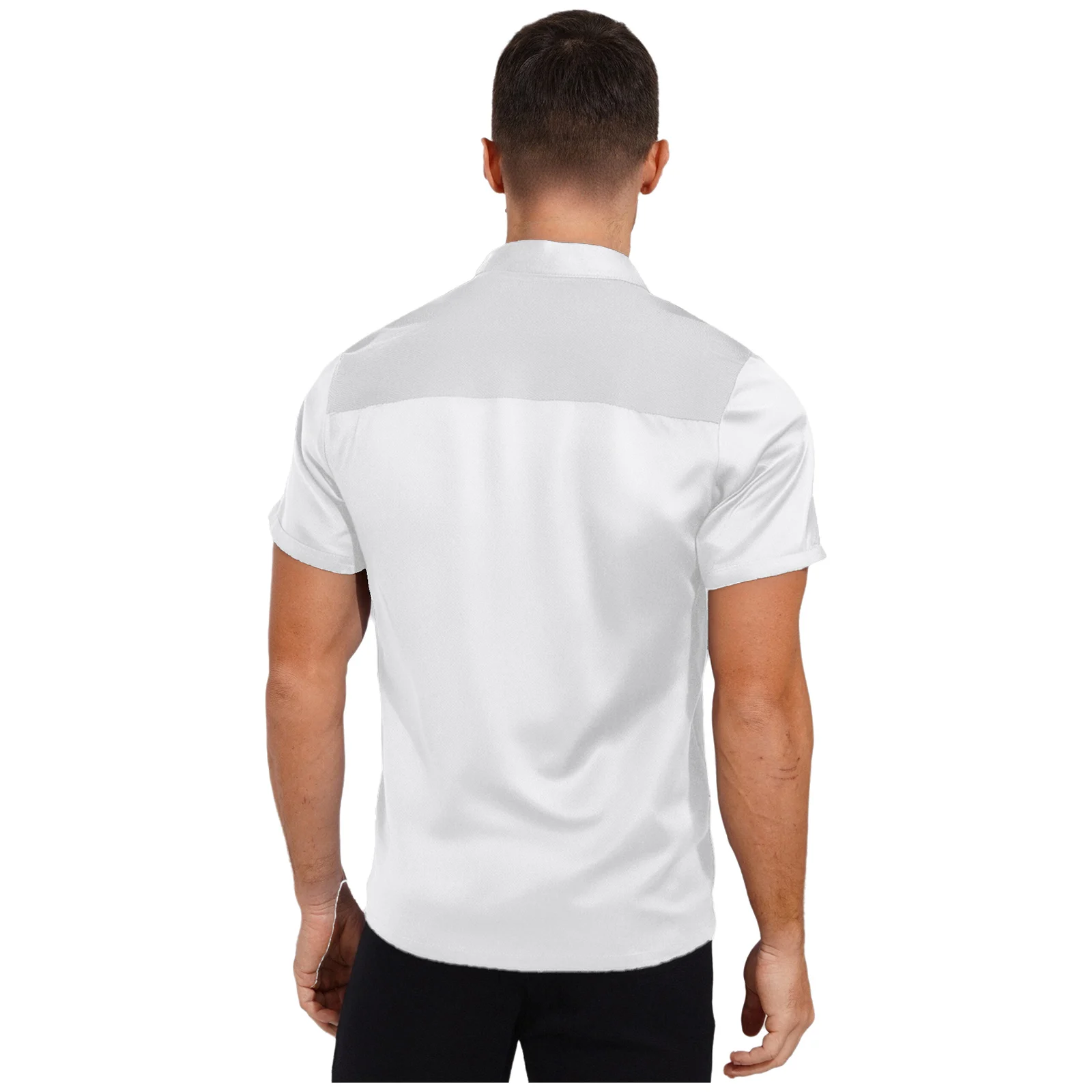 Manteau de Chef de cuisine brillant pour hommes, haut à manches courtes avec bouton-pression, veste de cuisinier en maille respirante au dos pour hôtel, Restaurant, cantine, cuisine