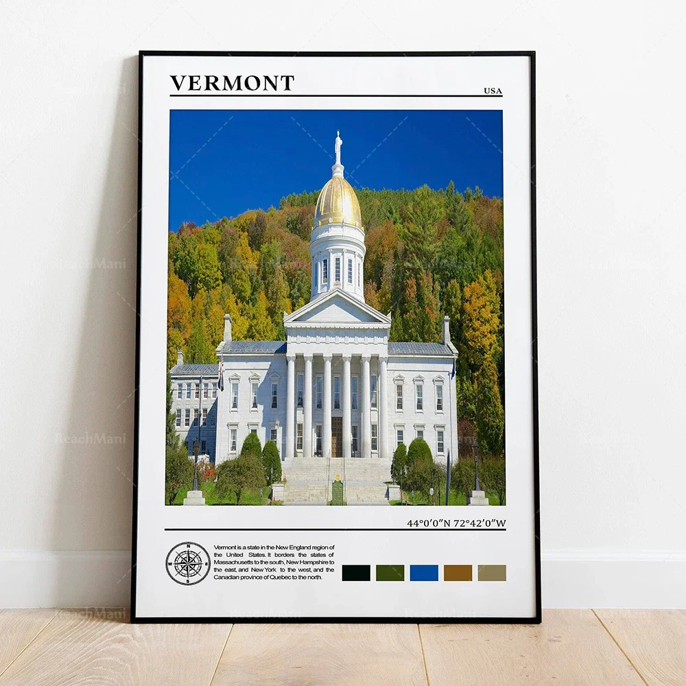 Tennessee, Vermont, West Virginia, Illinois, Pennsylvania, Rhode Island, South Dakota, Wyoming USA travel typographic poster