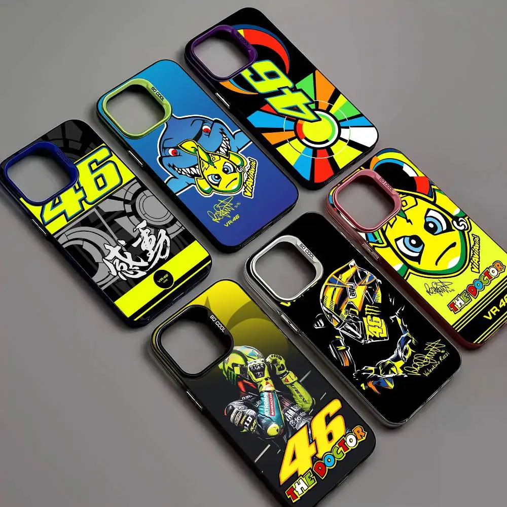 V-Valentino Moto Gp R-Rossi 46 para Iphone 15 14 13 Plus 17 16 12 11 Pro Max cubierta de teléfono de lujo plateada de color mate