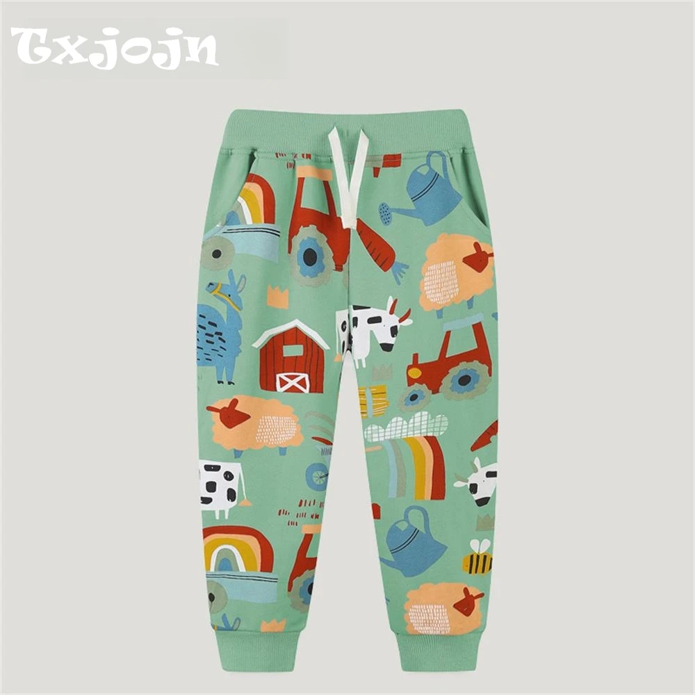 

Fun And Playful Kids Sweatpants With Pocket,Colorful Cartoon Print Casual Pants For Children,High Quality Cotton Long Trousers
