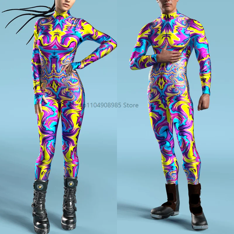 

Turbo Shock Жидкий костюм Красочная Радуга Абстрактная Геометрия 3D принт Сексуальный узкий комбинезон Праздничная вечеринка Косплей Необычные боди