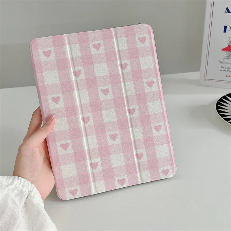 Cute Love Plaid Case for Apple iPad Pro 2024 11 inch Air 5/4 10.9 10th 7/8/9 10.2 Air 3 10.5 inch mini 6 5 4 Cover Tablet Cases