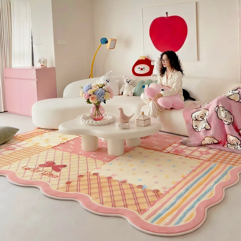Dopamine Color Bedroom Decor Pink Carpet Fluffy Soft Lounge Rug Irregular Shape Carpets for Living Room Thickend Plush Floor Mat