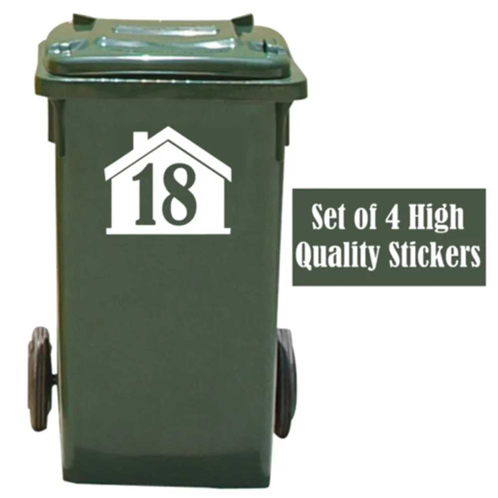 4 X White Wheelie Bin House Number Stickers Customized Personality 14cmx16cm Customized