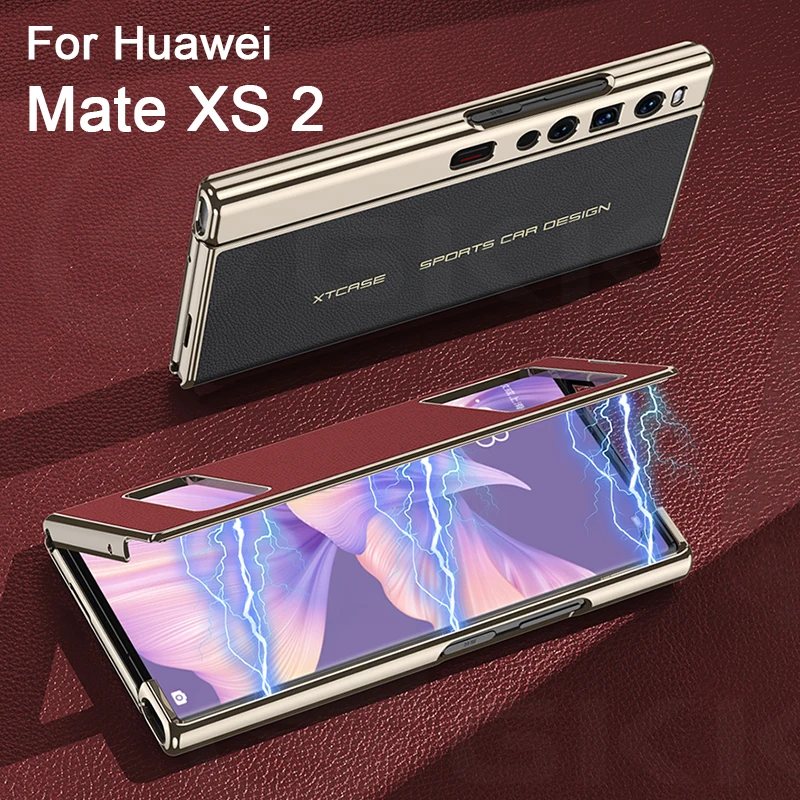

Original Case For Huawei Mate XS 2 Luxury Plating Plain Leather Windows Magnetic Fold Bracket Cover For Huawei Mate XS2 Case