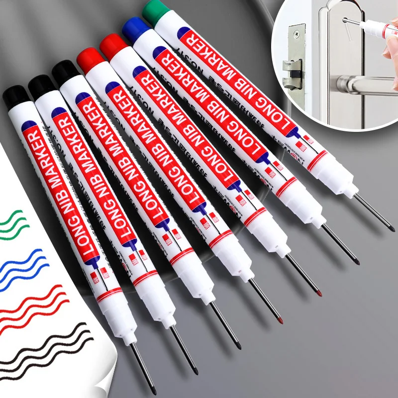 4Pcs/Set 20mm Waterproof Long Head Markers Deep Hole Marker Pen for Metal Carpenter Red/Black/Blue/Green Ink Woodworking Tools