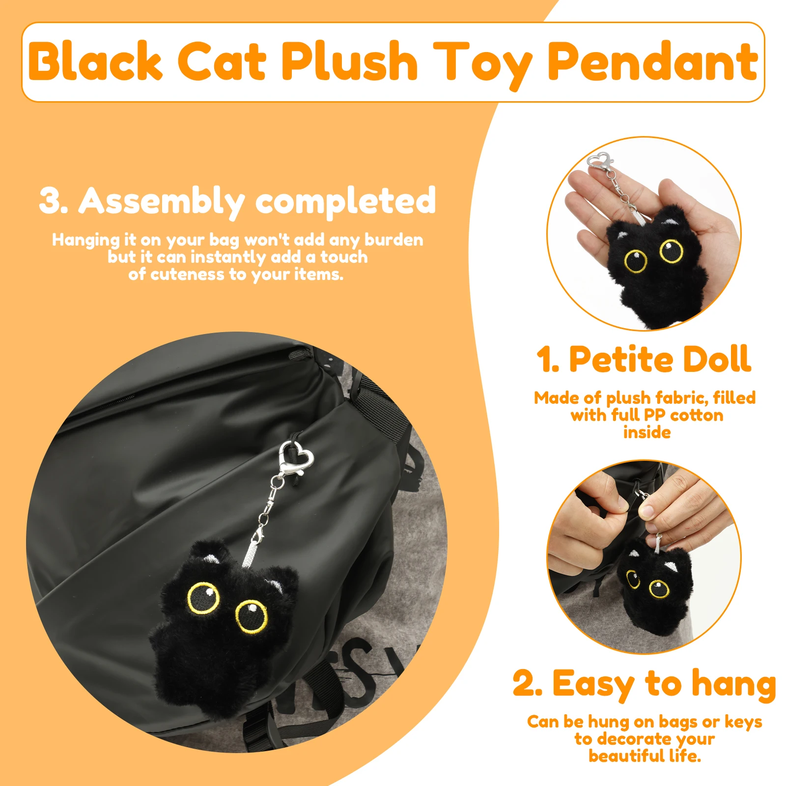 1/6Pcs Plush Black Cat Lightweight Unique Cat Doll Keyring Black Cats Style Keychain Accessories for Handbag Backpack Decor Gift
