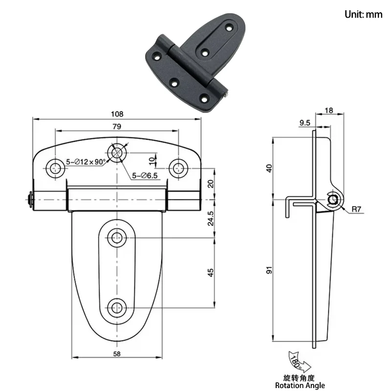 Black Plastic Folding Hinge Industrial Electrical Automation Equipment Cabinet Door Hinge Accessories