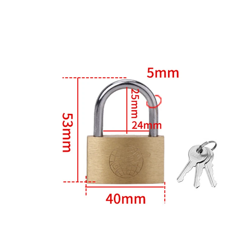 Koperen Hangslot Kleine Sloten voor Bagage Case Locker Home Improvement Hardware 20mm 25mm 30mm 40mm 50mm Inclusief 3 Sleutels