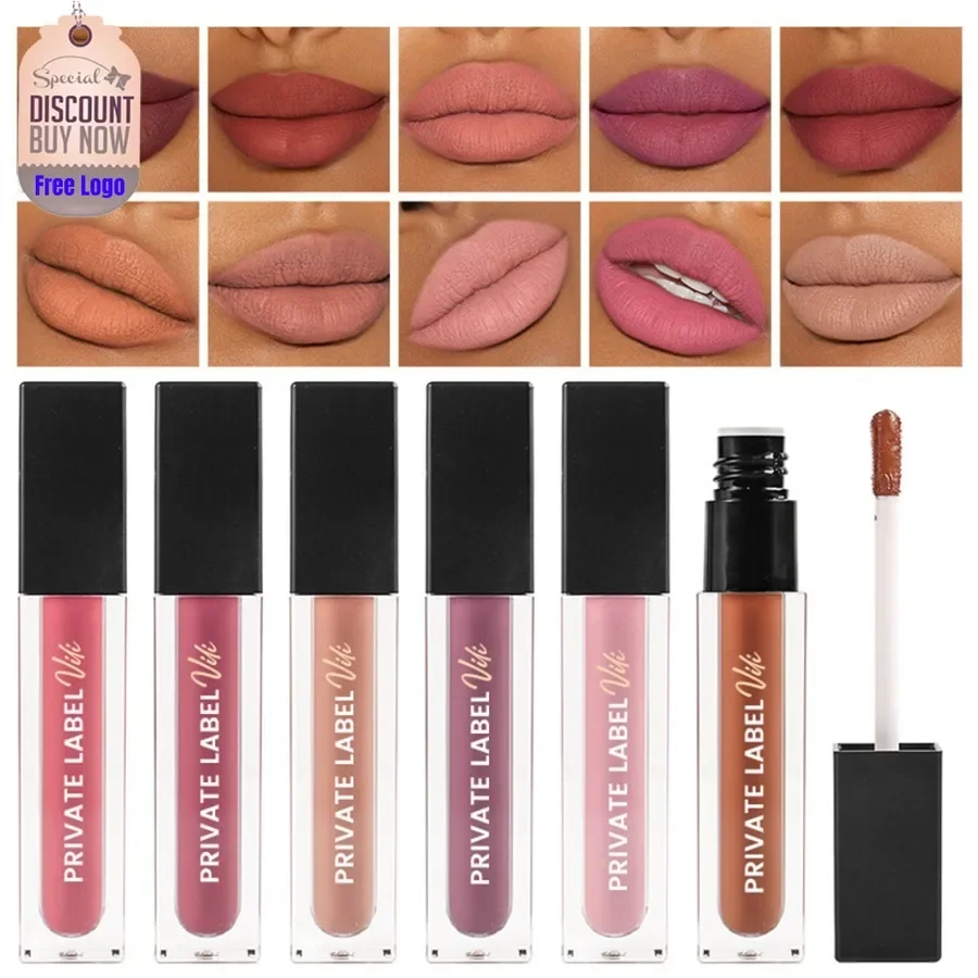 

Vegan Matte Liquid Lipstick Private Label Lipgloss Velvet Non-stick Cup Square Tube Makeup Lip Gloss Custom Logo