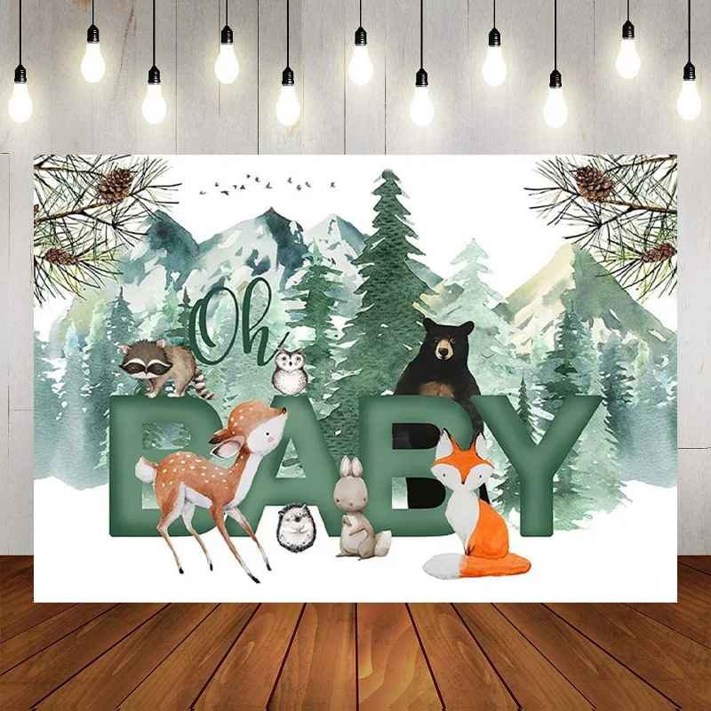 

Woodland Forest Friends Animals Tree Mountain Photography Happy Birthday Party Backdrop Background Banner Decoration Baby Shower