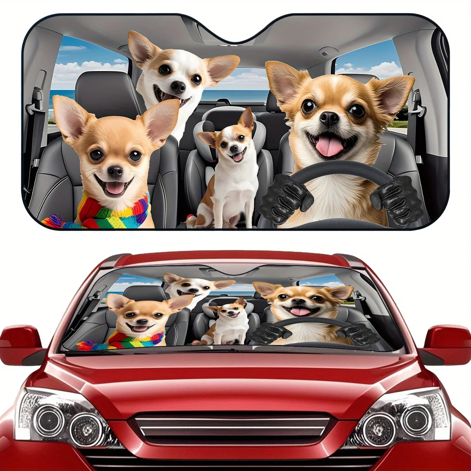 

Защита от солнца, 1 шт., милый узор собаки на интерьере — автомобильный солнцезащитный козырек, складной, универсальный, подходит в качестве подарка для друзей и семьи