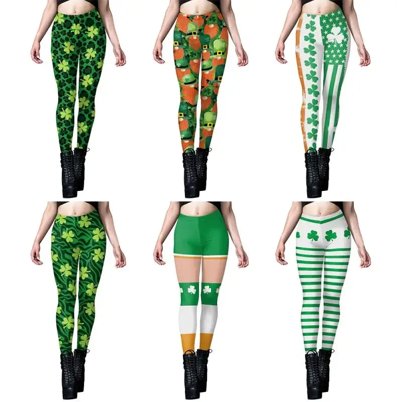 

Женские леггинсы с графическим принтом Shamrock, брюки с 3D-принтом ко Дню Святого Патрика, зеленые брюки для вечеринок, обтягивающие брюки для косплея, модные брюки для йоги на весну и лето