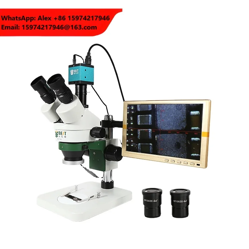 7X-45X Digital Zooming Repair Mobile Phone PCB Inspection Stereo Trinocular Microscope With Camera