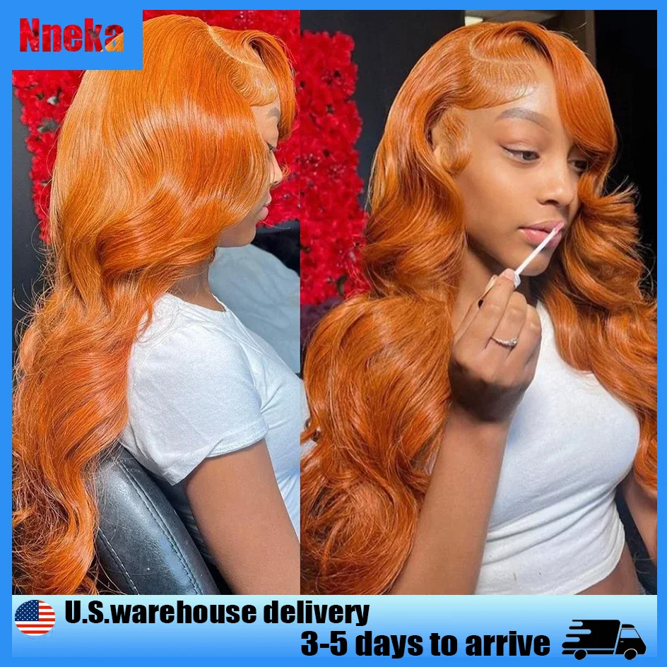 

Nneka 350 Body Wave Lace Front Wig 13x6 Loose Body Wave 13x4 Lace Frontal Orange Ginger Human Hair Wig Colored Human Hair Wigs