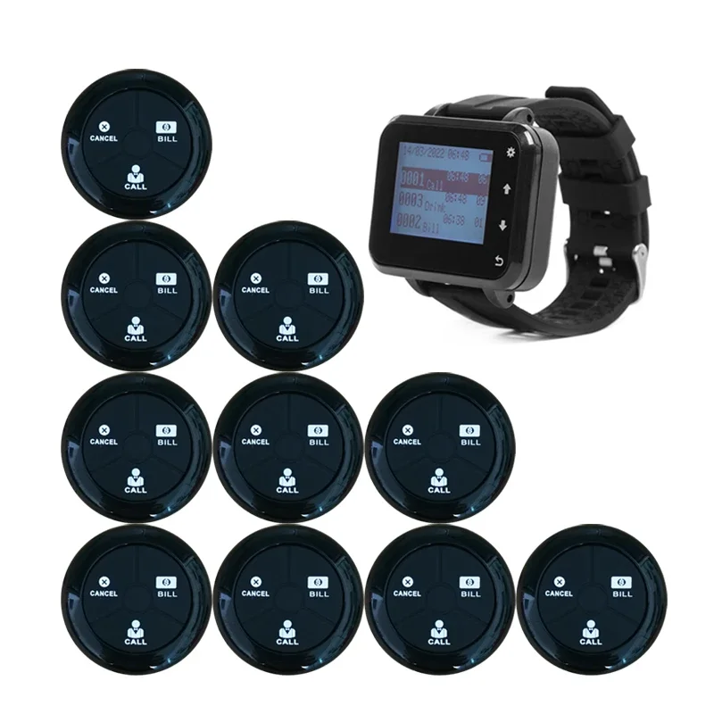 

Restaurant Pager Waterproof Waiter Wristband Watch Pager Wireless Calling System 1 Watch 10 Buttons for Plant Hospital