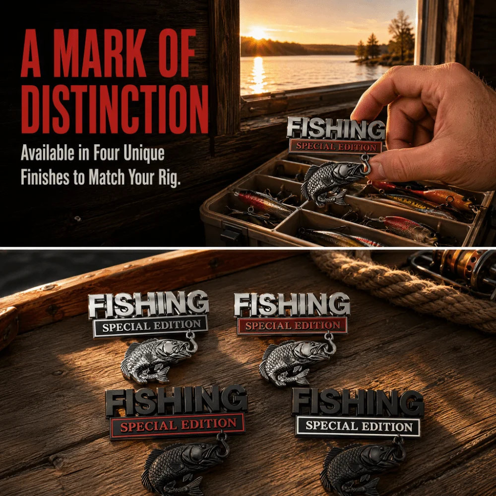 3D Raised Design Car Fishing Edition Sticker Premium Metal Waterproof Aluminum Fishing Themed Auto Badge Exterior Decoration