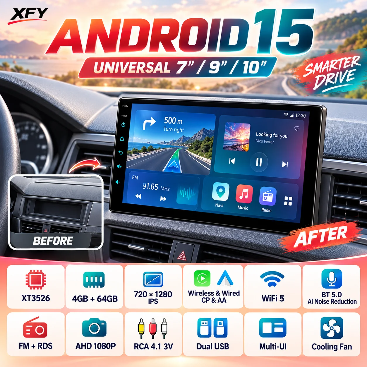 Japanese Fan - XFY Universelles Android15 Autoradio 7/9/10 Zoll