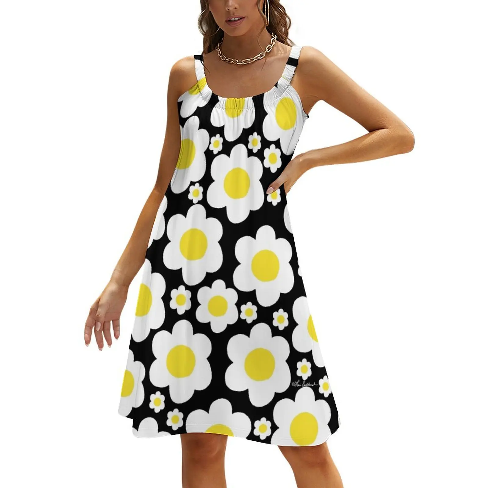 

Retro 60's Daisy Pop Flowers Beach Sling Skirt clothes for women women's clothing trend 2024 Dresses for wedding party
