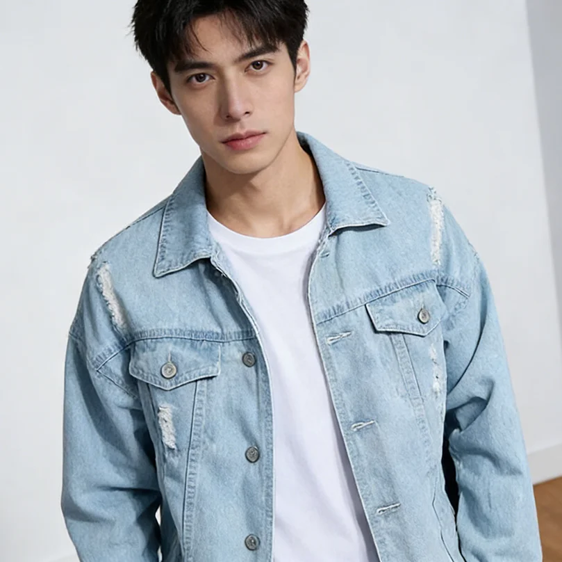 

Men's Spring Ripped Jeans Jacket Streetwear Denim Jackets Oversize Autumn Long Sleeve Jeans Top Vintage Mens Coat 2026 Husband