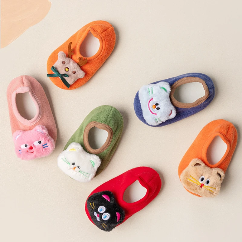 Cartoon Cat Children Slippers Winter Thick Warm Baby Shoes Non-slip Soled Soft Plush Toddler Kids Boy Girl Infant First Walkers