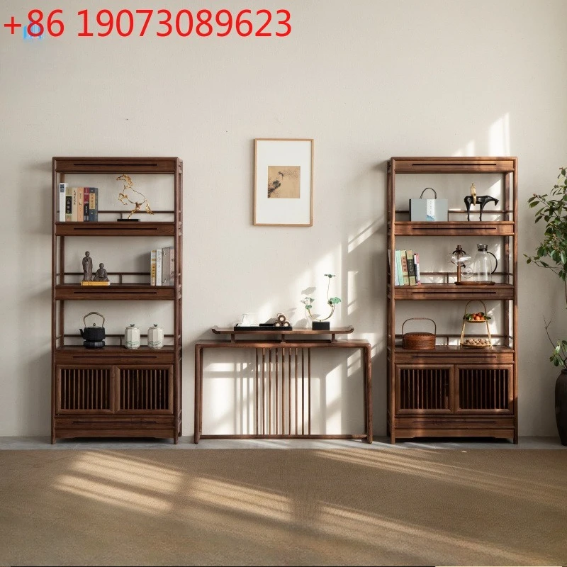 

Bogu shelf old elm bookcase combination solid wood shelf new Chinese black walnut