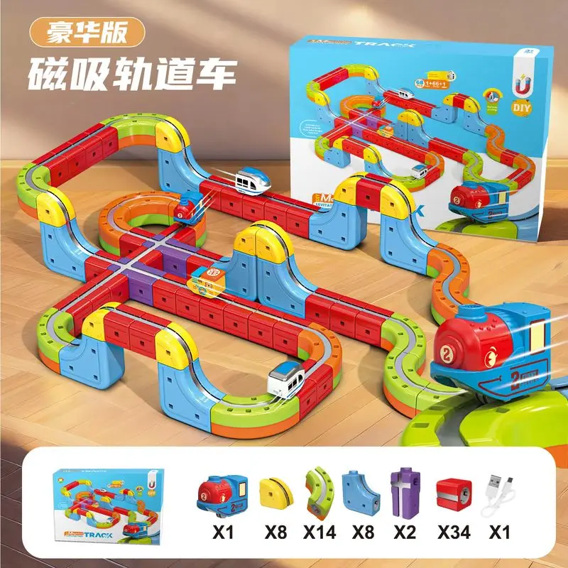 Magnetic Bullet Train Set for Kids Electric Locomotive DIY Track Building Blocks STEM Educational Construction Toy for Birthday