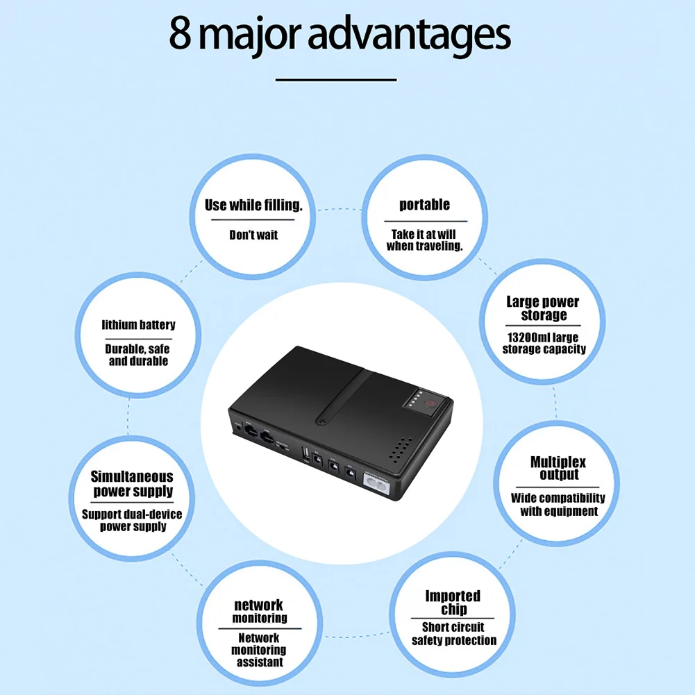 Fonte de alimentação ininterrupta DC, adaptador de energia, backup para roteador, gato óptico, DC1036P, 5V, 9V, 12V, 36W, 10400mAh