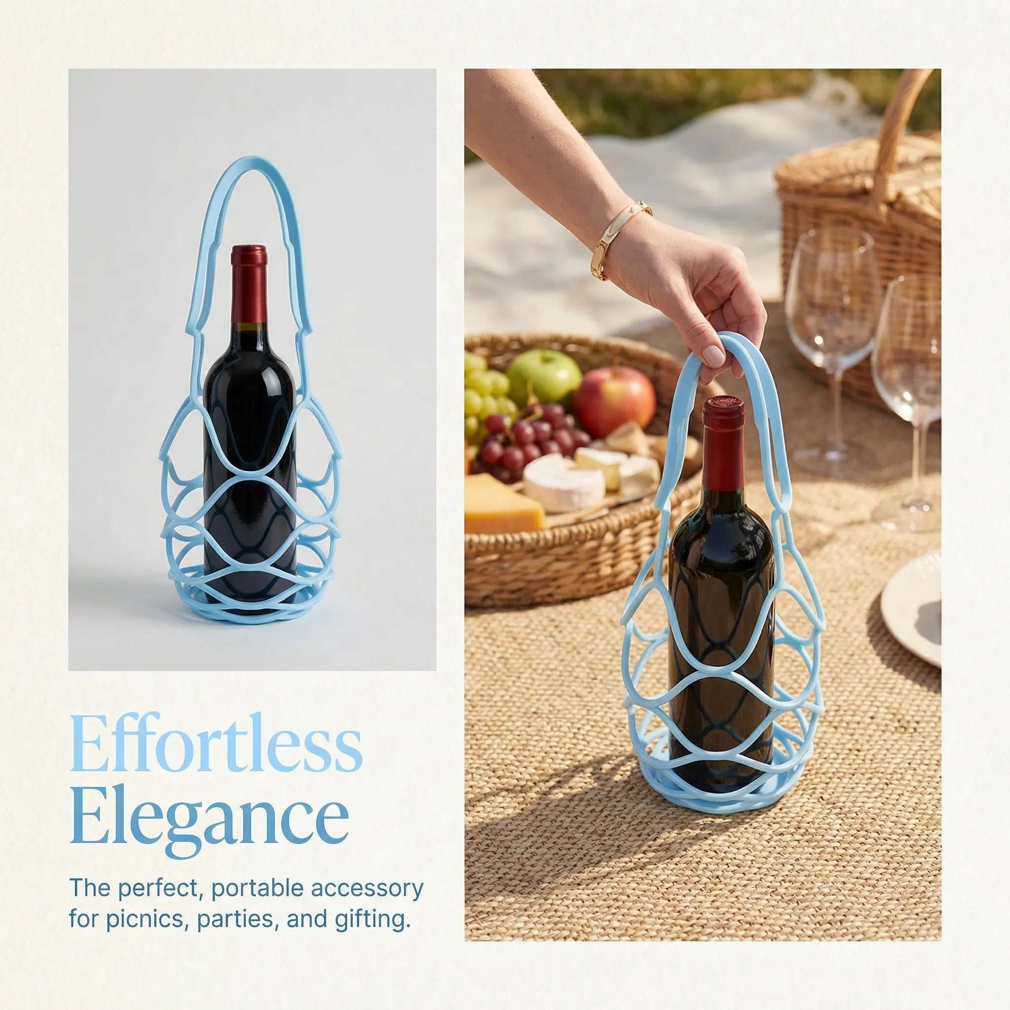 Silicone Wine Bottle Carrier Multi-Function Bottle Coaster Portable Handheld Mesh Net for Liquor Bottles Bar Supply Wine Holder