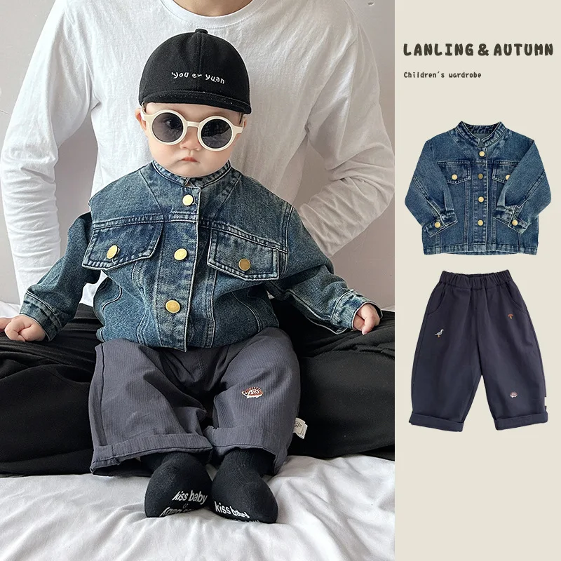 

Korean Spring and Autumn Boys Denim Jacket 2025 New Fashion Baby Handsome Top Children Casual Pants Spring