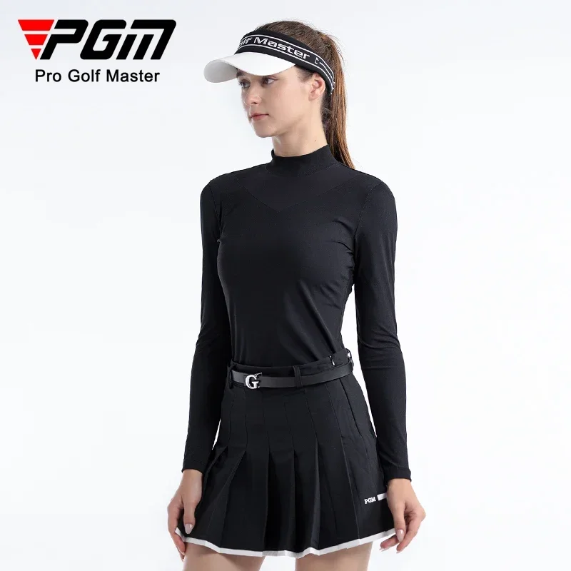 PGM Female Quick Dry Stand Collar Golf Blouse Women Full Sleeve Elastic Golf Shirts Leisure Lace Hollow Sports Tops New Arrival