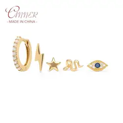 CANNER 5pieces/set Luxury Lightning Star Snake Eye Stud Earrings For Women Pendientes Brincos 18K Gold Plated Earring Jewerly