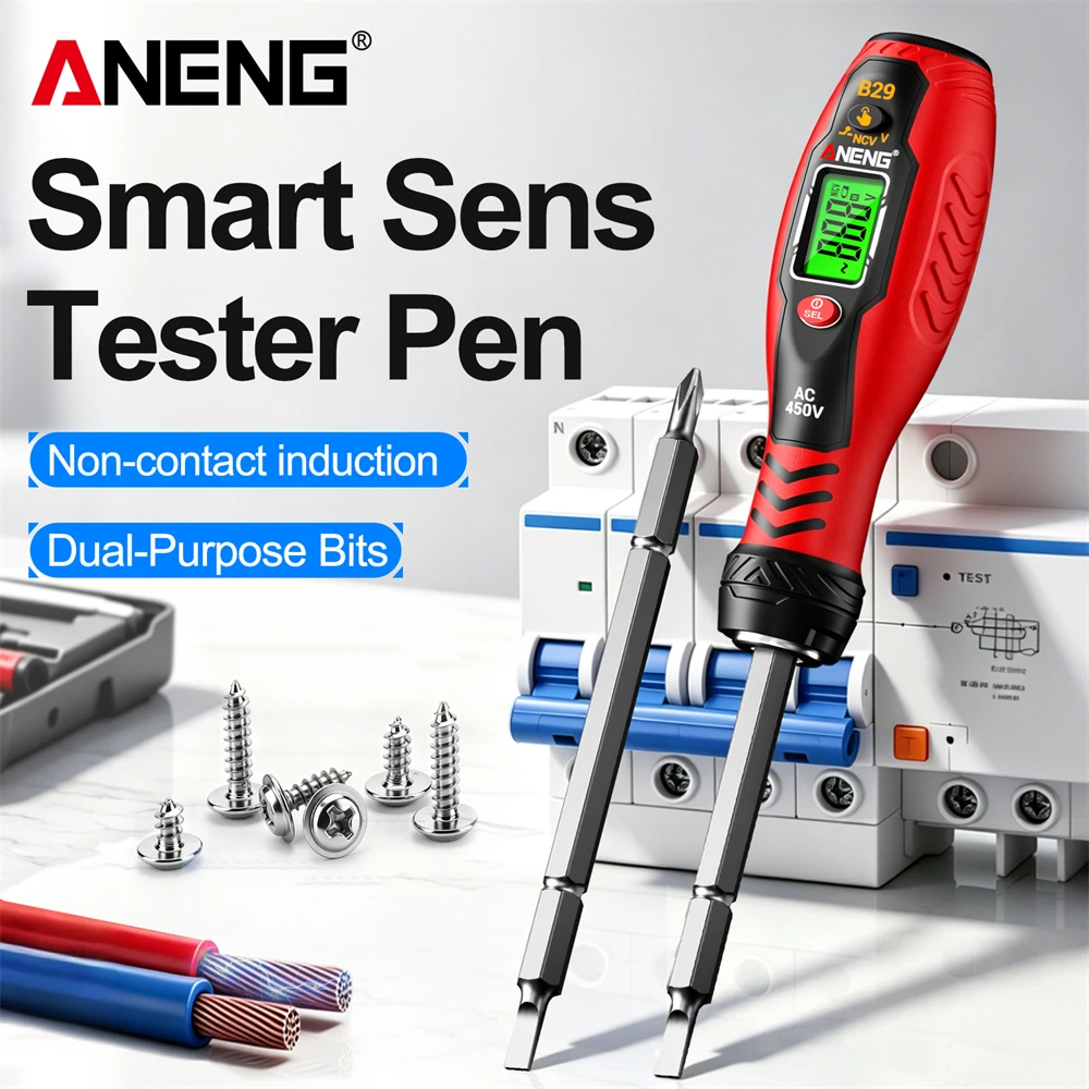 Digital Voltage Tester Pen Screwdriver Non-contact 450V AC Voltage LED Light Double Screwdriver Repair Detector Tool ANENG B29