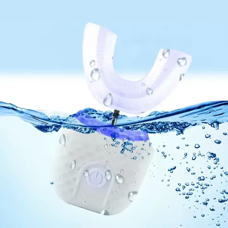 Cepillo de dientes sónico para blanquear los dientes, cepillo de dientes tipo U, cepillo de dientes suave eléctrico automático de silicona ultrasónico de 360 grados