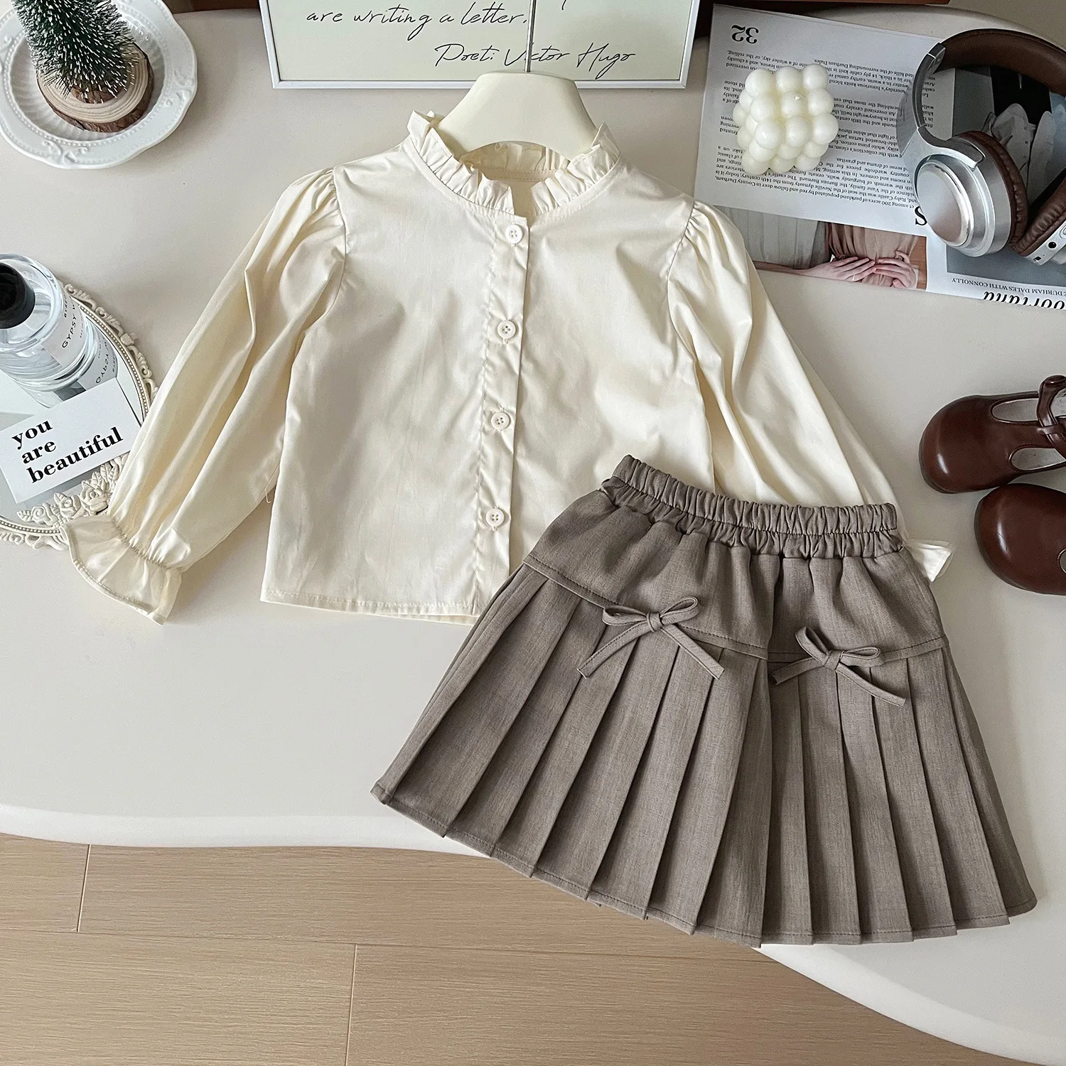 

Girl Cardigan Knitted Vest Shirt Skirt Clothes Suit Children Girl 3pcs Clothing Sets Girl Clothes Sets Autumn Spring Kids Child