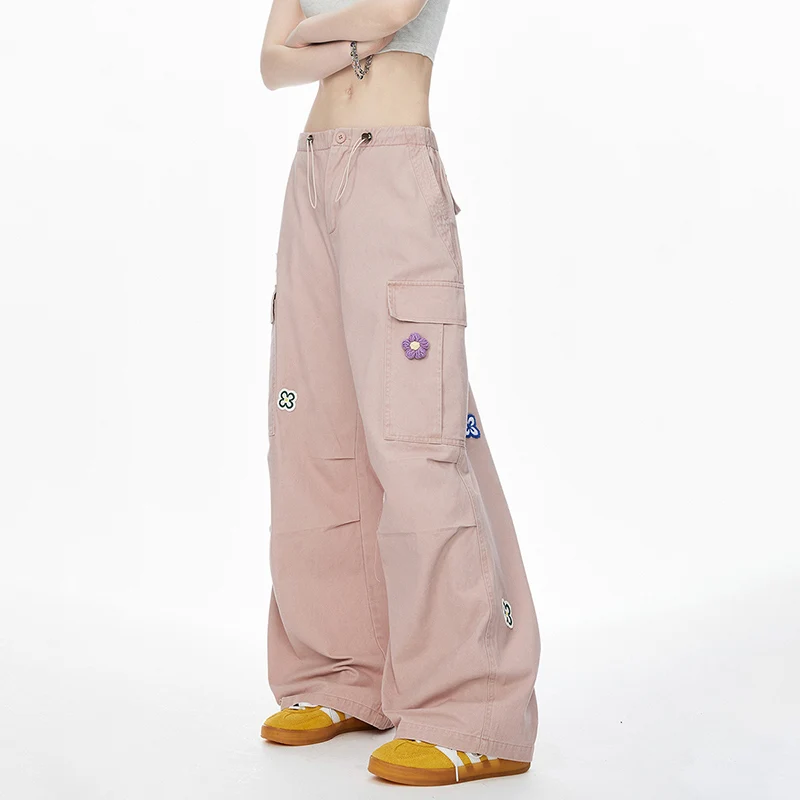 بنطلون نسائي للرياضات الخارجية في جميع الفصول، مريح وفضفاض بتصميم عصري مطبوع، مصنوع من القطن بأرجل واسعة