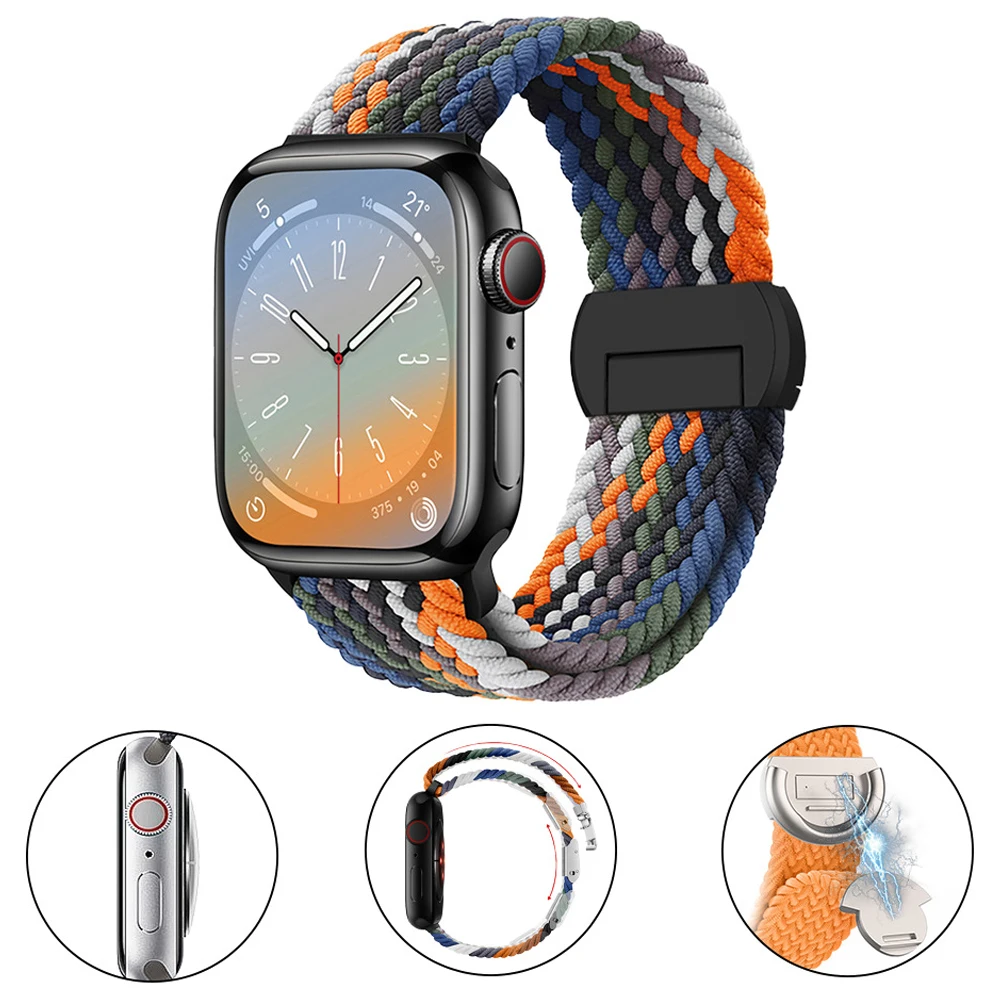 حلقة منفردة مضفرة لساعة أبل الترا 49 ملم 46 ملم 45 41 44 ملم 40 ملم 42 ملم حزام نايلون مغناطيسي لسلسلة iWatch 11 10 9 8 SE3