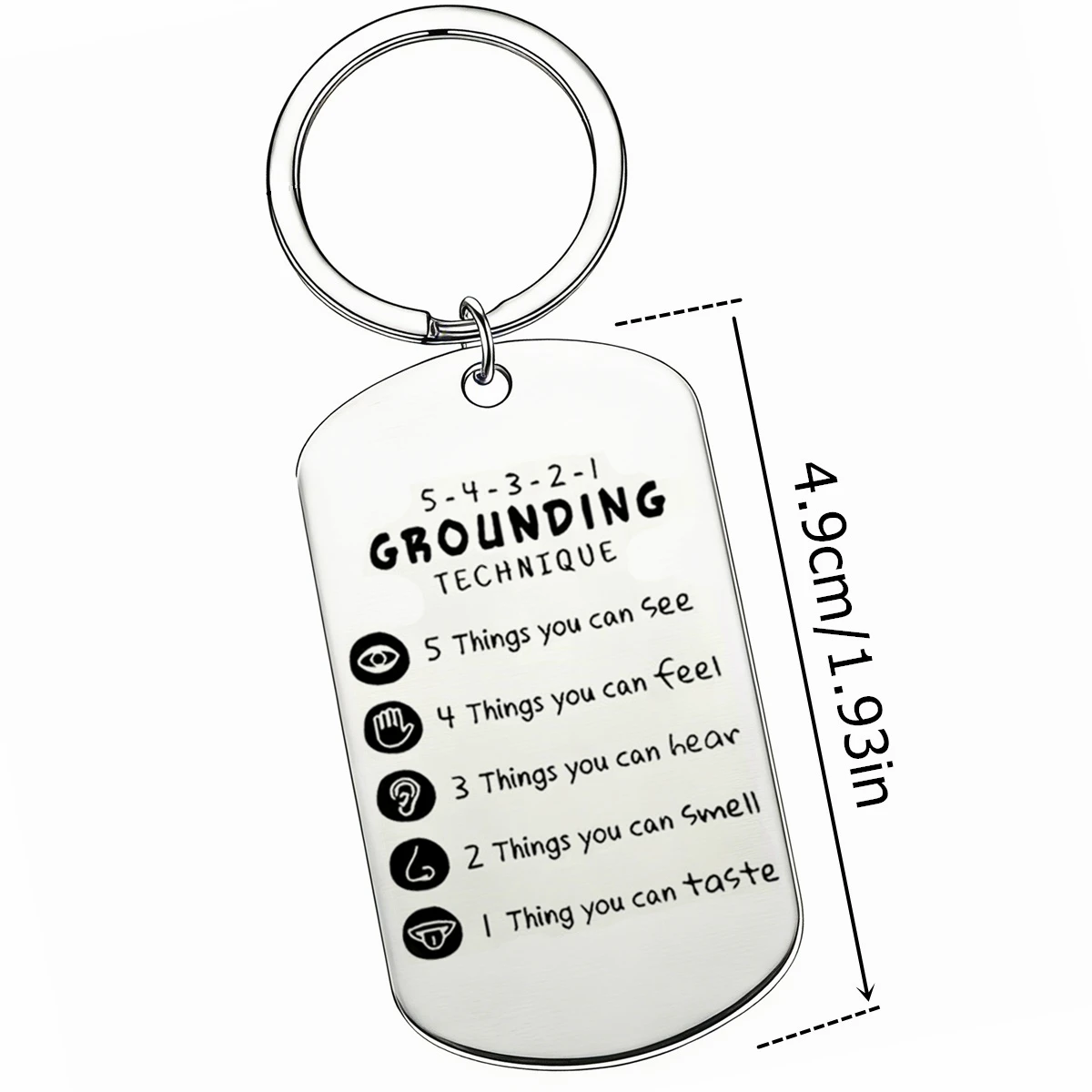 1Pc Stainless Steel Keychain Grounding Technique Mental Health Reminder Coping Skills for Stress Key Ring Mindfulness Gift