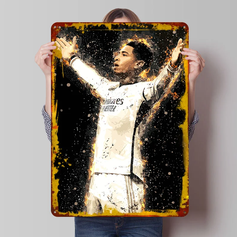 Jude Bellingham Vector Burn Poster Customized Vintage Metal Signs Wall Art Retro Tin Plaque for Fans Decoration Garage Wand Deko