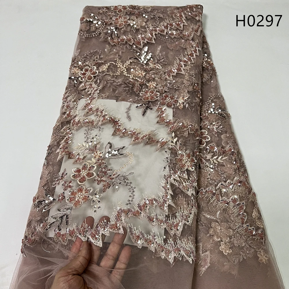 

2024,African Nigerian Tulle Lace Fabric, Sequins Embroidery, French Guipure, Wedding Party Dress Beads, High Quality, 5Yards