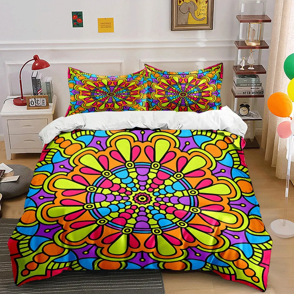 Colorful Mandala Pattern Home Decor Set Exquisite three-piece bedding set gift for kids and adults