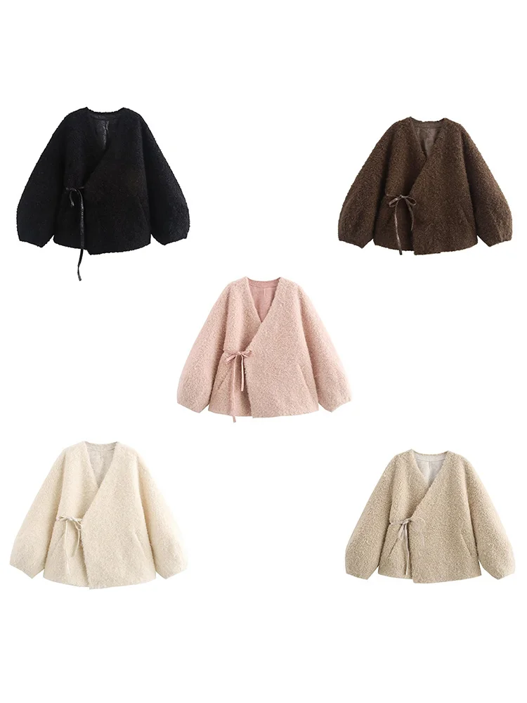 Women\'s clothing 2024 winter European and American style temperament fashion loose sheepskin fur one-piece belt coat