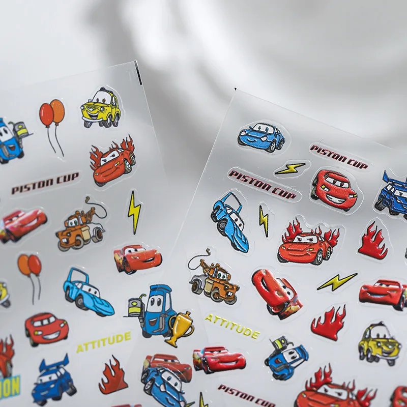 1 Sheet 5D Realistic Relief Cute Cartoon Auto Car Racing Cup Action Adhesive Nail Art Stickers Decals Manicure Charms Suppliers