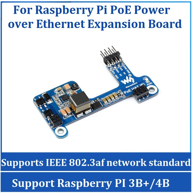 Waveshare PoE HAT(E) for Raspberry Pi Ethernet Power over Expansion Board for Raspberry Pi 3B+/4B for IEEE 802.3Af 1PCS