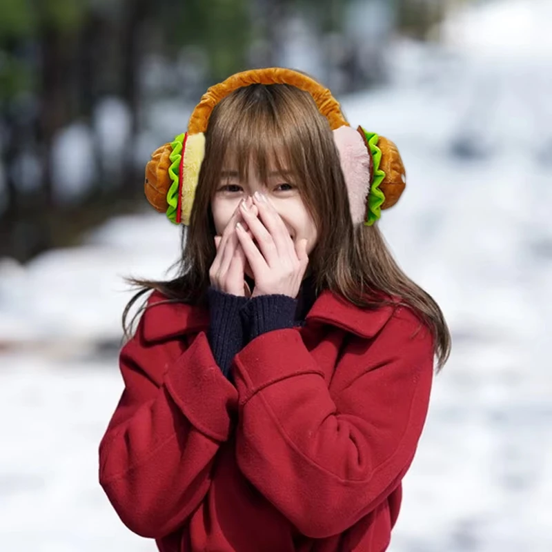لطيف مضحك همبرغر البطاطس المقلية لينة أفخم دفئا غطاء للأذنين الشتاء في الهواء الطلق حماية الباردة الأذن يفشل غطاء 2026 هدية السنة الجديدة #5