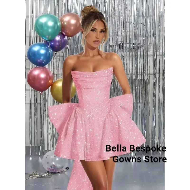 فستان قصير مشد التخرج ألف خط كوكتيل كوكتيل الترتر فساتين العودة للوطن مع القوس حمالة