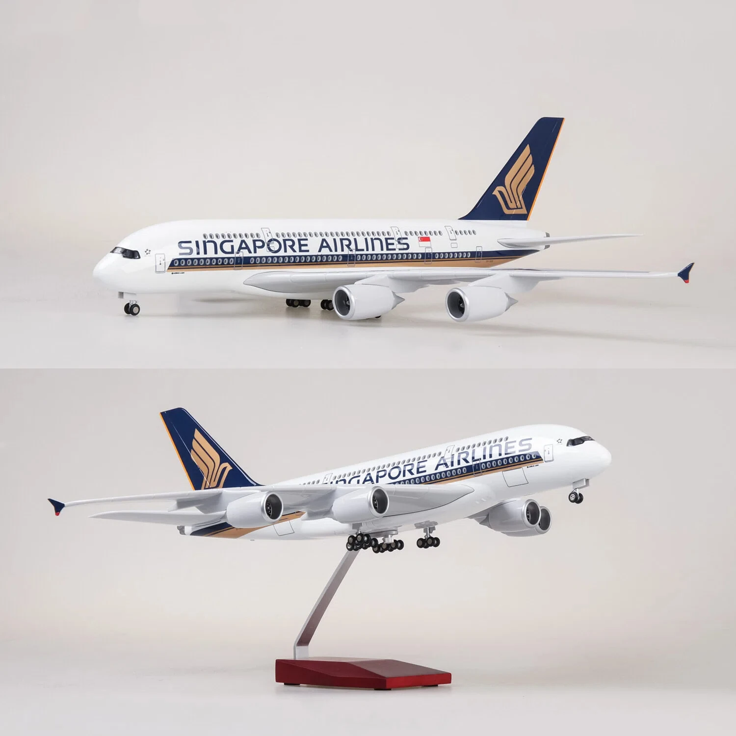 1/160 Singapore A380 Model Plane Diecast Resin Airplane Model Kit with Stand for Adults Airplane Toy Aviation Gift or Collection