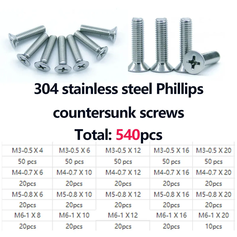 Metric Phillips Countersunk Flat Head Machine Screw GB819 304 Stainless Steel Cross Recessed Screw M3 M4 M5 M6 Fastener Bolt