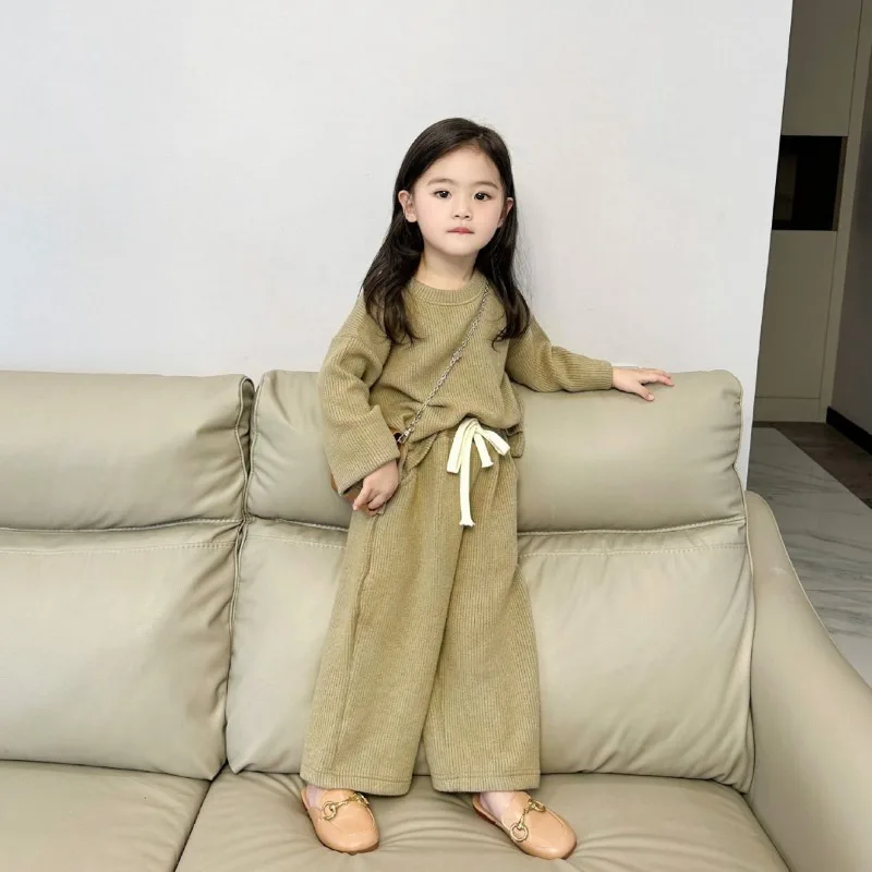 Children Clothing Set Girls Autumn and Winter Korean Style Baby  Solid Color Casual Simple Fashionable Two Piece Set