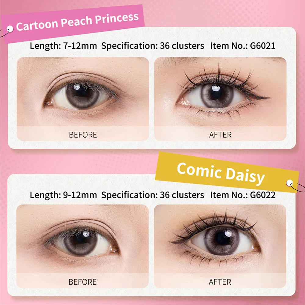 GECOMO 6 Rows Comic Cat Glue-free False Eyelashes Natural Simulation Curling W-shaped Segmented Eyelashes For Beginners Makeup